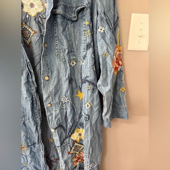 Floral Embroidered Denim Shirt Dress - Picture 2 of 9